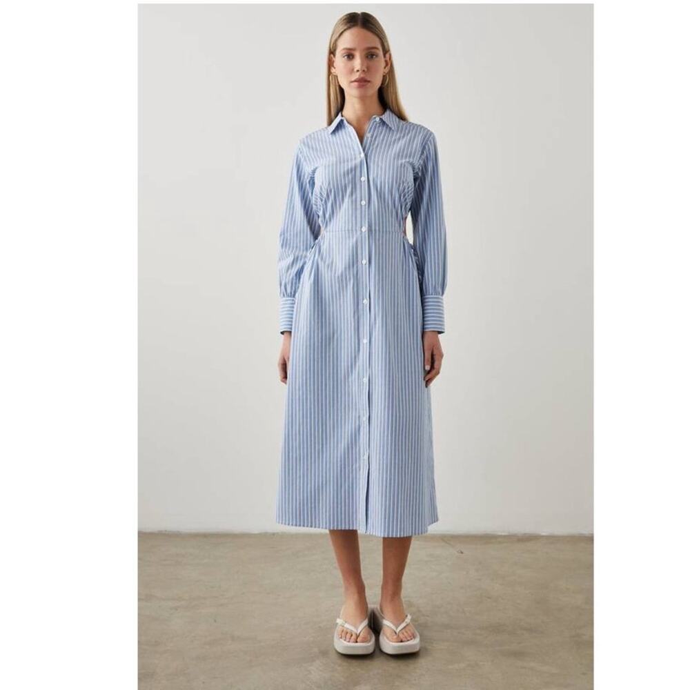 Rails Shirt Dress Sz M Holly Blue White Stripe Cotton Midi Coastal Classic Vacay - Picture 3 of 9